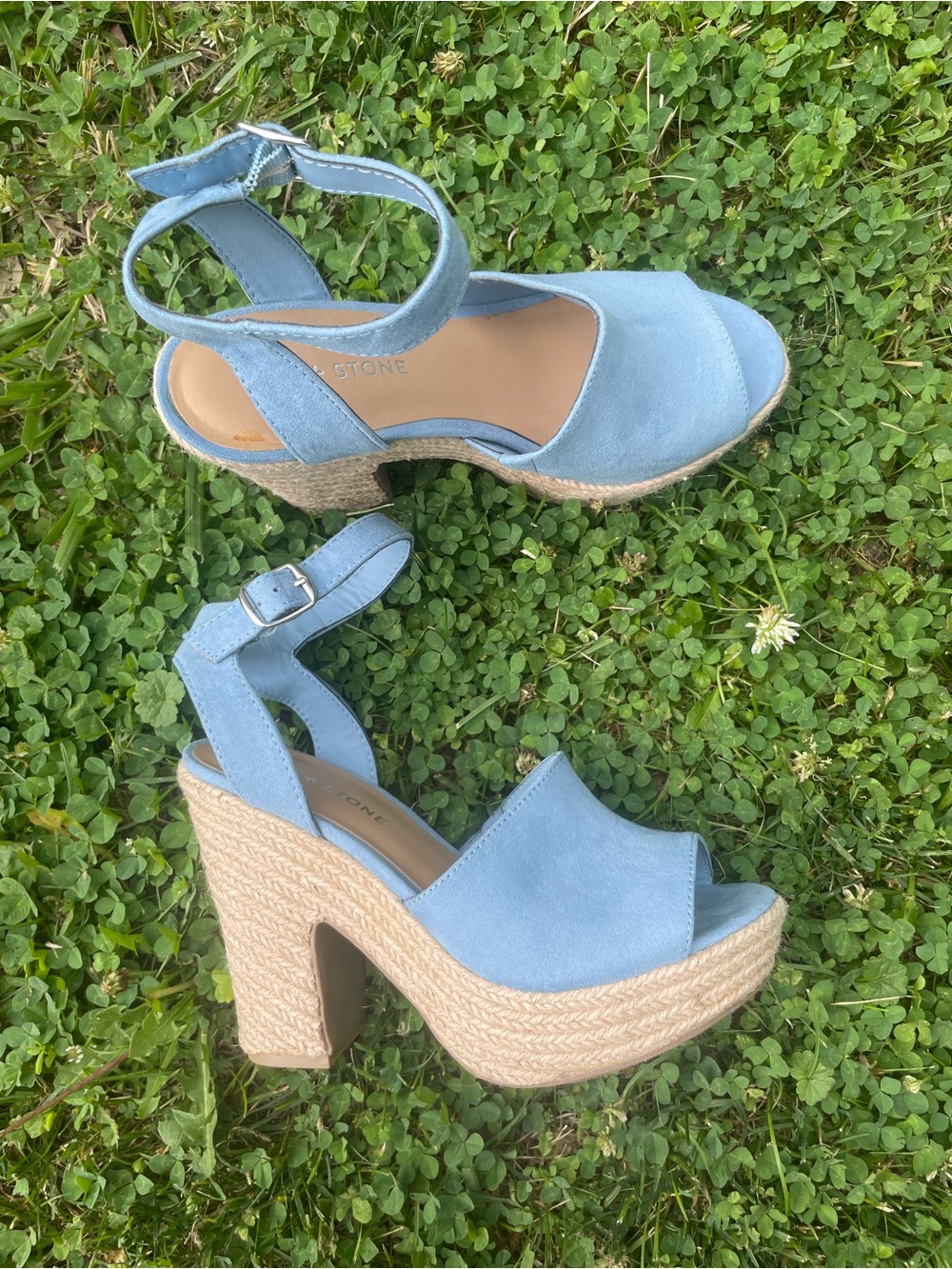 Sun Stone Blue Platform Espadrille Sandals with Ankle Strap